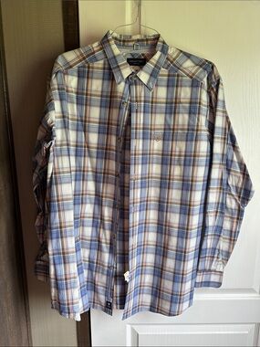 XL Ariat Pro Series Blue and White Plaid Button-Down Shirt